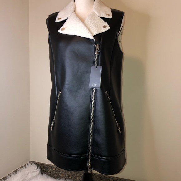 NWT Armani A/X Faux Shearling Moto Vest - Picture 4 of 11